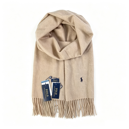 Polo Ralph Lauren Pony Embroidered Tassel Scarf Beige